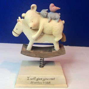 Figurine Heart String Teddies Rest Rocking Horse 2008 Seagull Studios Matt11:28